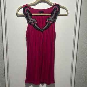 Akiko Pink Sleeveless Tunic Top with Black Trim
